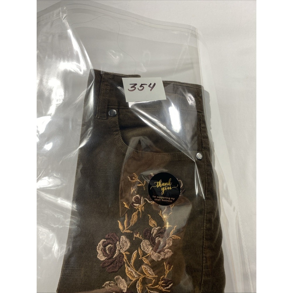 Back In The Saddle Pants Size 16 Brown Corduroy Embroidered Roses Flared Curvy - Picture 12 of 12